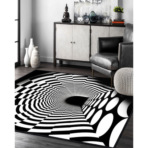 Optical Illusion Rug|Black White 3D Illusion Area Rug|Geometric Carpet|Machine-Washable Rug|Abstract Multi-Purpose Non-Slip Carpet