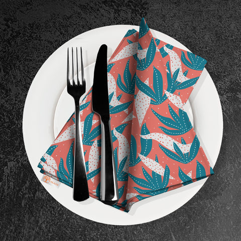 Leaf Print Fabric Napkin|Floral Handkerchief|Leaves Cloth Serviette|Farmhouse Table|Reusable Tableware|Housewarming Napkin|Tropical Napkin