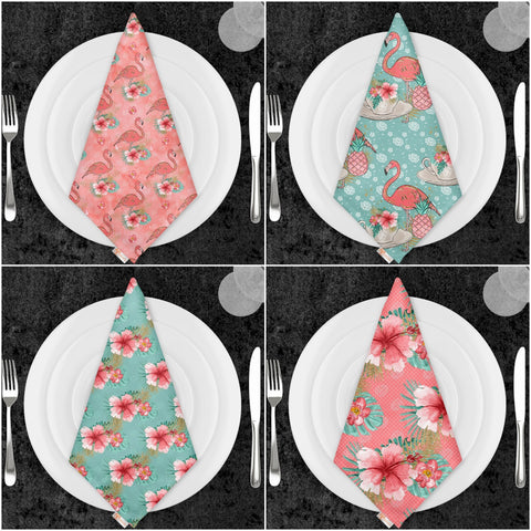 Floral Flamingo Fabric Napkin|Summer Handkerchief|Flamingo Cloth Serviette|Tropical Reusable Tableware|Housewarming Napkin|Floral Serviette