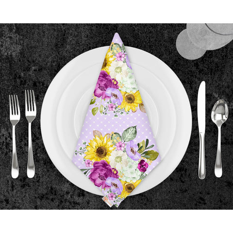 Floral Fabric Napkin|Sunflower Cloth Serviette|Summer Handkerchief|Farmhouse Table|Reusable Tableware|Housewarming Napkin|Floral Napkin