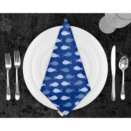 Nautical Fabric Napkin|Fish, Starfish and Jellyfish Print Napkin|Shark Print Cloth Serviette|Beach House Table Decor|Coastal Tableware