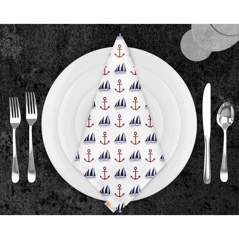 Nautical Fabric Napkin|Fish, Compass and Anchor Print Napkin|Wheel, Shark Cloth Serviette|Beach House Table Decor|Coastal Tableware