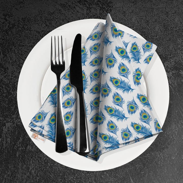 Peacock Feather Fabric Napkin|Cloth Serviette|Peacock Handkerchief|Farmhouse Table|Reusable Tableware|Housewarming Napkin|Boho Napkin