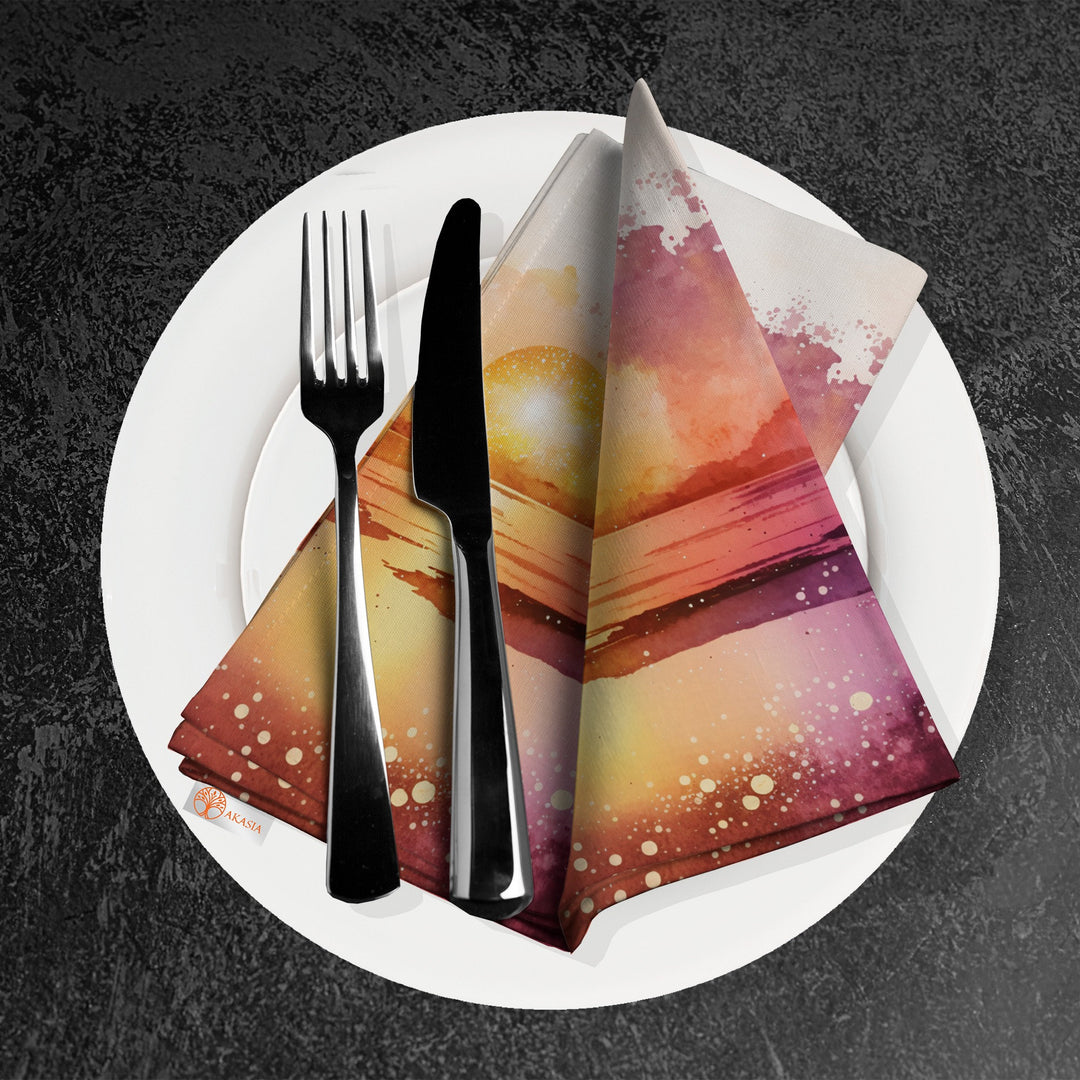 Sunset Fabric Napkin|Coastal Handkerchief|Summer Cloth Serviette|Beach House Table Decor|Reusable Tableware|Stylish Coastal Dining Napkin