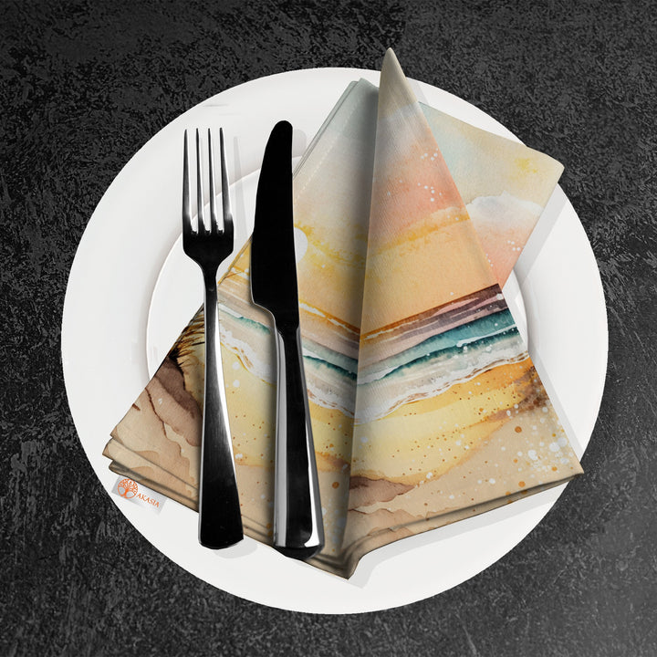 Sunset Fabric Napkin|Coastal Handkerchief|Summer Cloth Serviette|Beach House Table Decor|Reusable Tableware|Stylish Coastal Dining Napkin