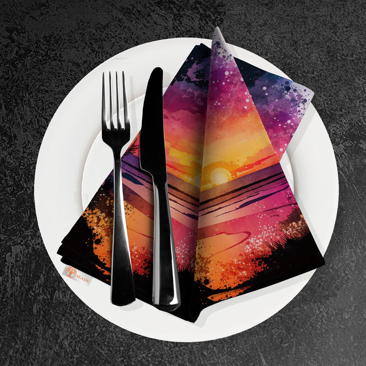 Sunset Fabric Napkin|Coastal Handkerchief|Summer Cloth Serviette|Beach House Table Decor|Reusable Tableware|Stylish Coastal Dining Napkin