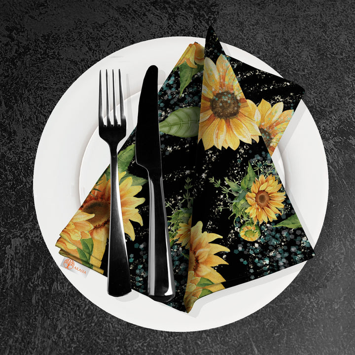 Sunflower Fabric Napkin|Fall Handkerchief|Sunflower Cloth Serviette|Farmhouse Autumn Tableware|Housewarming Napkin|Floral Napkin