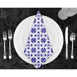 Tile Pattern Napkin|Abstract Geometric Napkin|Boho Cloth Serviette|Ethnic Handkerchief|Farmhouse Table|Reusable Tableware|Blue White Napkin