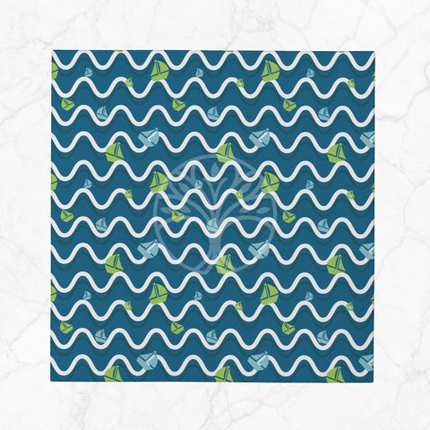 Nautical Fabric Napkin|Wheel, Sailing Boat and Anchor Print Napkin|Zigzag Print Cloth Serviette|Beach House Table Decor|Coastal Tableware