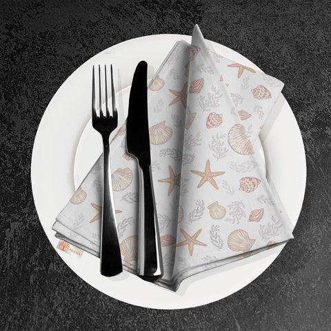 Nautical Fabric Napkin|Starfish and Seashell Serviette|Oyster Handkerchief|Beach House Table Decor|Reusable Tableware|Coastal Napkin