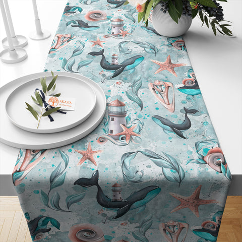 Beach House Runner|Fish Kitchen Decor|Decorative Table Top|Starfish Table Top|Whale Home Decor|Starfish Tablecloth|Coastal Runner