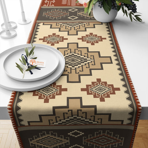 17x50 Rug Design Table Runner|Terracotta Table Top|Southwestern Decor|Aztec Home Decor|Farmhouse Kitchen Tablecloth|Authentic Runner