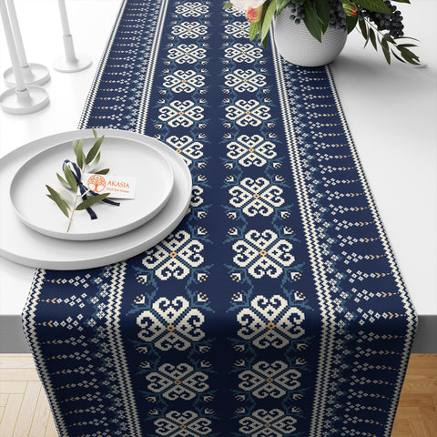 54x96 Ethnic Table Runner|Authentic Table Top|Geometric Tablecloth|Ethnic Motif Decor|Farmhouse Kitchen Tablecloth|Decorative Runner