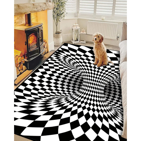 Illusion Rug|Illusion Carpet|Black White 3D Illusion Area Rug|Machine-Washable Rug|Abstract Multi-Purpose Non-Slip Carpet