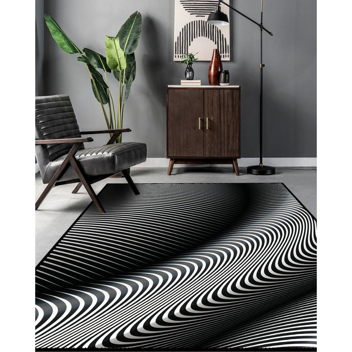 Illusion Rug|Black White 3D Illusion Area Rug|Illusion Carpet|Machine-Washable Rug|Abstract Multi-Purpose Non-Slip Carpet