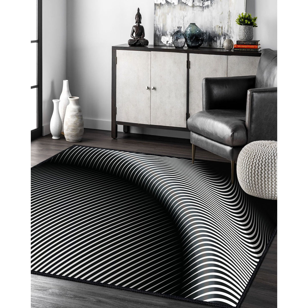 Illusion Rug|Black White 3D Illusion Area Rug|Illusion Carpet|Machine-Washable Rug|Abstract Multi-Purpose Non-Slip Carpet