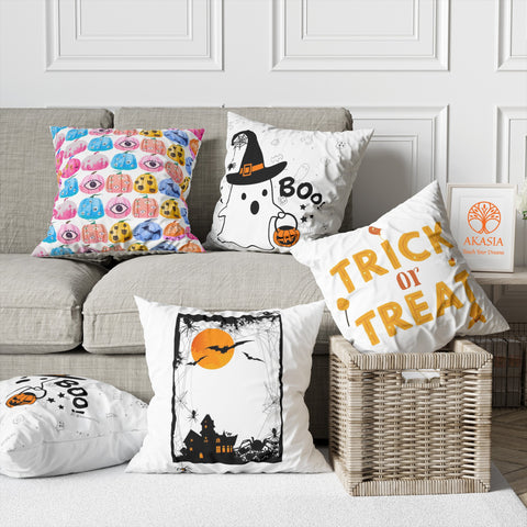 Halloween Pillowtop|Carved Pumpkin Decor|Boo Pillow Case|Ghost Pillowcase|Haunted House Cushion Case|Trick or Treat Cushion Cover