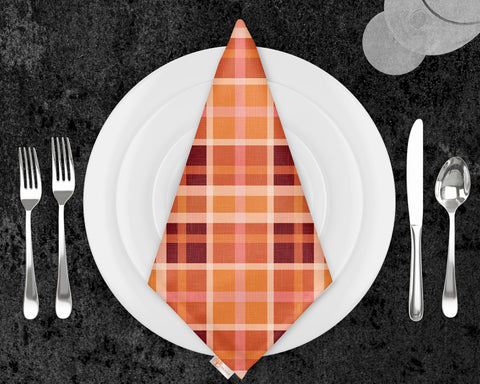 Plaid Fabric Napkin|Checkered Napkin|Geometric Cloth Serviette|Orange Kitchen Decor|Plaid Handkerchief|Farmhouse Table|Reusable Tableware