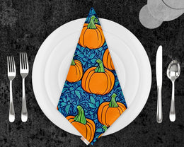 Fall Fabric Napkin|Pumpkin Print Napkin|Autumn Handkerchief|Mushroom Napkin|Farmhouse Autumn Tableware|Housewarming Floral Napkin