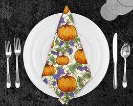 Fall Fabric Napkin|Pumpkin Print Napkin|Dry Leaves Napkin|Autumn Handkerchief|Farmhouse Autumn Tableware|Housewarming Fall Decor