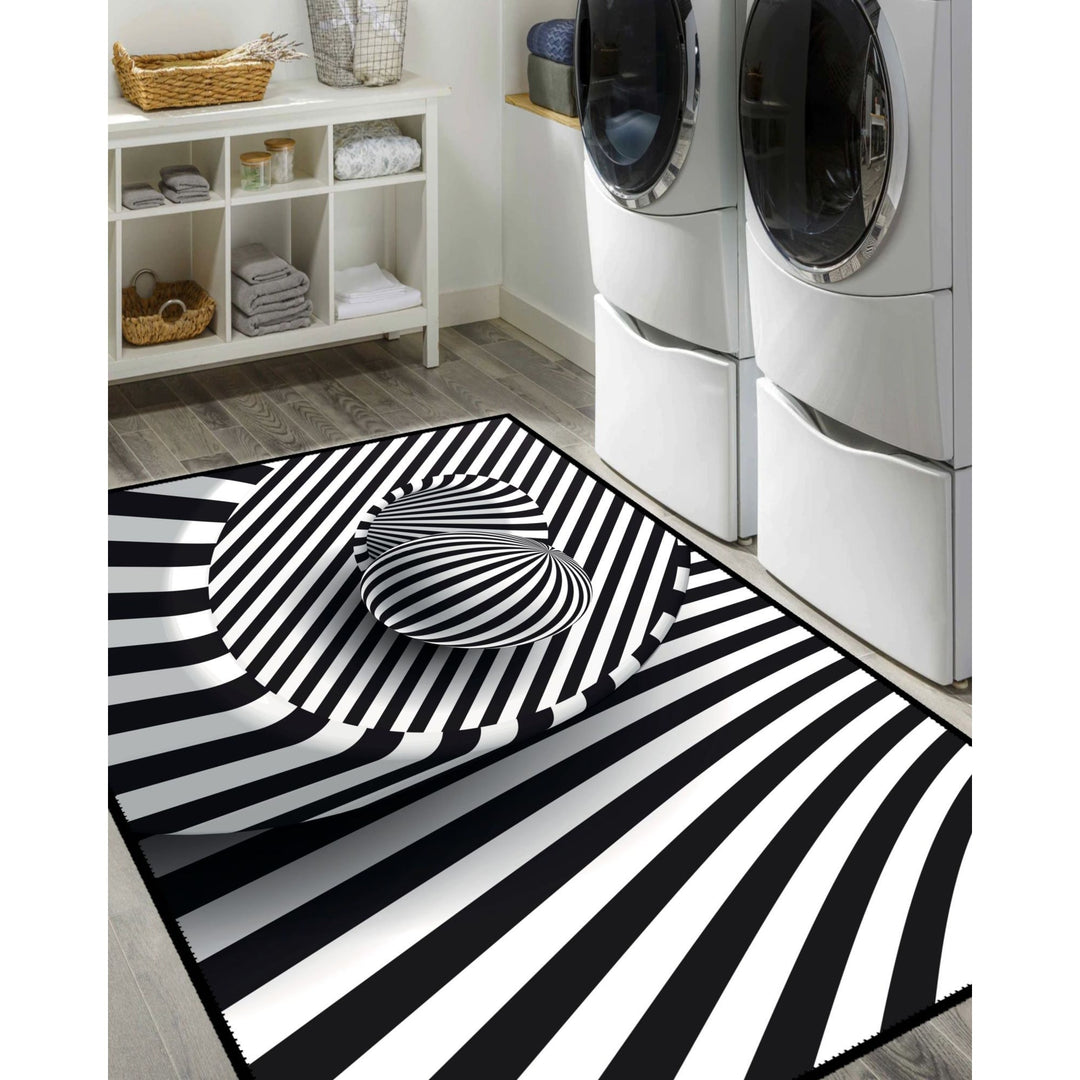Illusion Carpet|Black White 3D Illusion Area Rug|Optic Illusion Rug|Machine-Washable Rug|Abstract Multi-Purpose Non-Slip Carpet