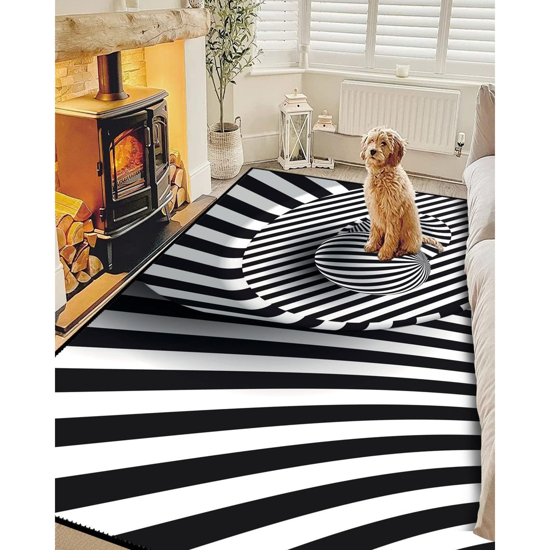 Illusion Carpet|Black White 3D Illusion Area Rug|Optic Illusion Rug|Machine-Washable Rug|Abstract Multi-Purpose Non-Slip Carpet