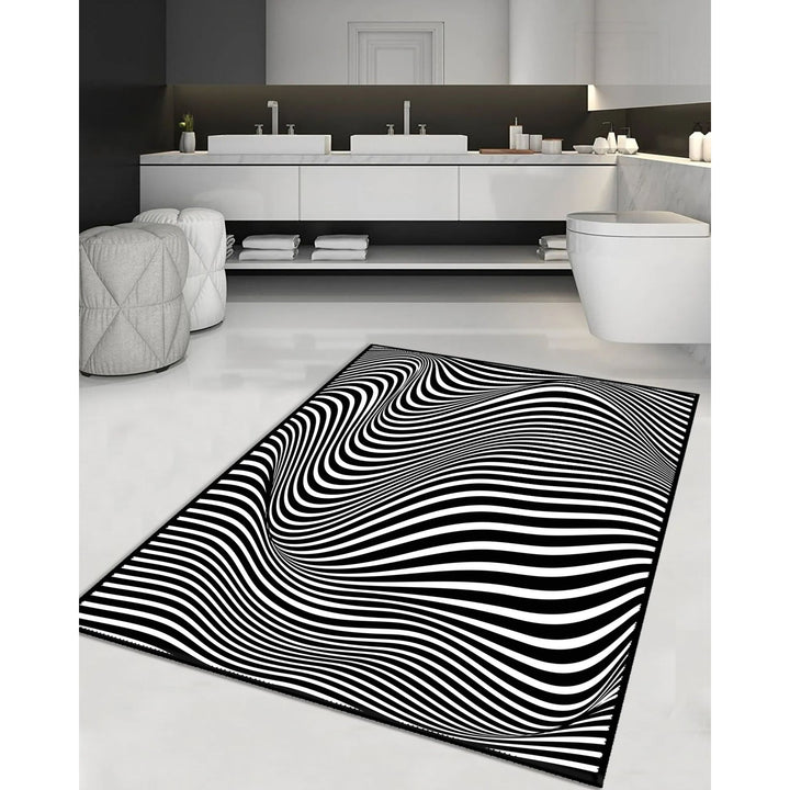 Optic Illusion Rug|Abstract Multi-Purpose Non-Slip Carpet|Black White 3D Illusion Area Rug|Illusion Carpet|Machine-Washable Rug