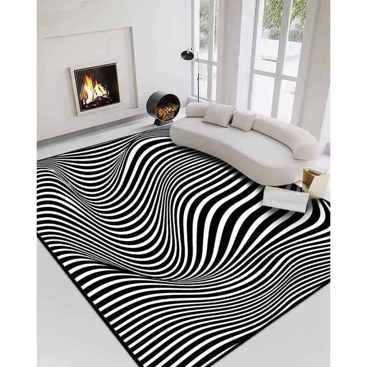 Optic Illusion Rug|Abstract Multi-Purpose Non-Slip Carpet|Black White 3D Illusion Area Rug|Illusion Carpet|Machine-Washable Rug
