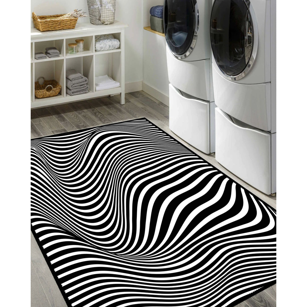 Optic Illusion Rug|Abstract Multi-Purpose Non-Slip Carpet|Black White 3D Illusion Area Rug|Illusion Carpet|Machine-Washable Rug