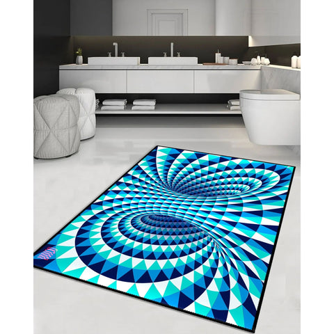Illusion Carpet|Optic Illusion Rug|Bluish 3D Illusion Area Rug|Machine-Washable Rug|Abstract Multi-Purpose Non-Slip Carpet