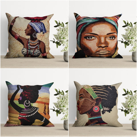 African Woman Print Gobelin Tapestry Throw Pillow Cover