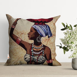 African Woman Print Gobelin Tapestry Throw Pillow Cover