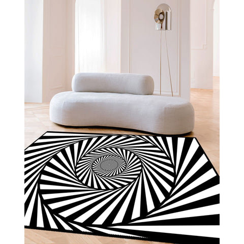 Optical Illusion Rug|Black White 3D Vortex Area Rug|Illusion Carpet|Machine-Washable Rug|Abstract Multi-Purpose Non-Slip Carpet