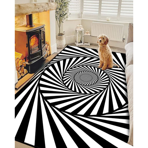 Optical Illusion Rug|Black White 3D Vortex Area Rug|Illusion Carpet|Machine-Washable Rug|Abstract Multi-Purpose Non-Slip Carpet