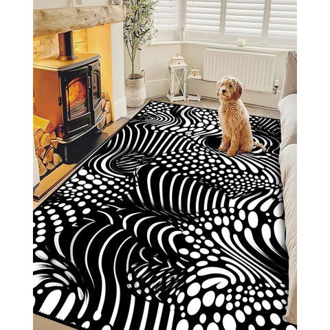 Optical Illusion Rug|Black White 3D Illusion Area Rug|Illusion Carpet|Machine-Washable Rug|Abstract Multi-Purpose Non-Slip Carpet