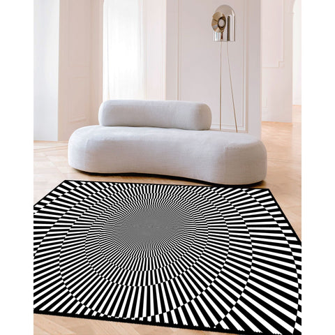 Optical Illusion Carpet|Optic Illusion Rug|Black White 3D Illusion Area Rug|Machine-Washable Rug|Abstract Multi-Purpose Non-Slip Carpet