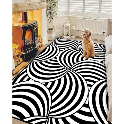 Optical Illusion Rug|Abstract Multi-Purpose Non-Slip Carpet|Black White 3D Illusion Area Rug|Illusion Carpet|Machine-Washable Rug