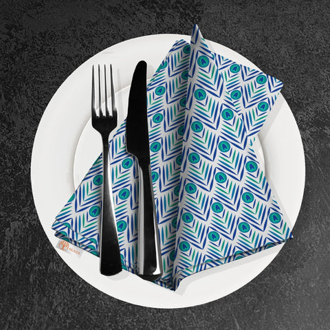 Boho Abstract Napkin|Geometric Napkin|Turquoise Cloth Serviette|Rustic Handkerchief|Farmhouse Table|Reusable Tableware|Stylish Napkin