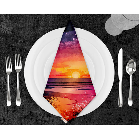 Sunset Fabric Napkin|Coastal Handkerchief|Summer Cloth Serviette|Beach House Table Decor|Reusable Tableware|Stylish Coastal Dining Napkin