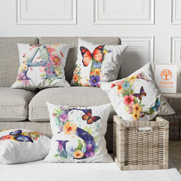 Floral Monogram Pillow Cover|Summer Cushion Case|Name Initials Pillow Top|Monogram Pillowcase|Butterfly Pillowcase|Outdoor Cushion Case