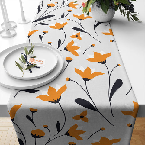 Modern Table Runner|Flower Tablecloth|Leaf and Flower Print Table Decor|Farmhouse Style Tabletop|Housewarming Floral Home Decor