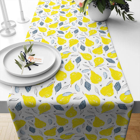 16x50 Pear Table Runner|Fruit Table Top|Floral Home Decor|Farmhouse Kitchen Tablecloth|Summer Tablecloth|Striped Tabletop