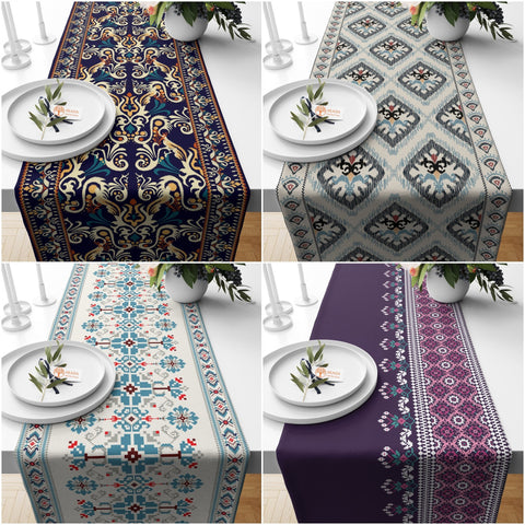 17x55 Ethnic Table Runner|Authentic Table Top|Ethnic Motif Decor|Geometric Tablecloth|Farmhouse Kitchen Tablecloth|Decorative Runner