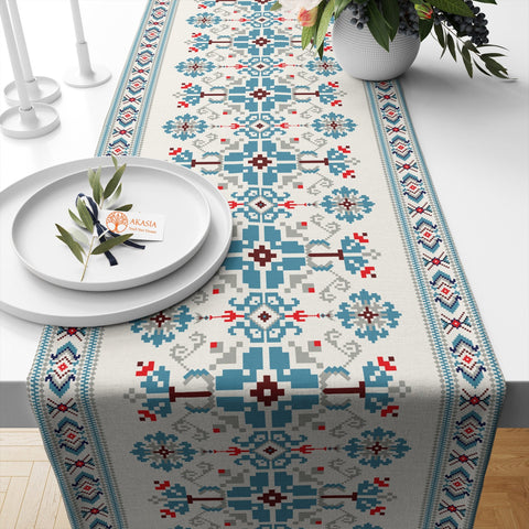 17x55 Ethnic Table Runner|Authentic Table Top|Ethnic Motif Decor|Geometric Tablecloth|Farmhouse Kitchen Tablecloth|Decorative Runner