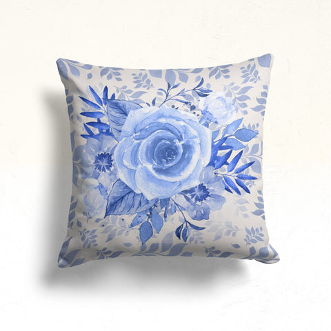 Blue Rose Pillow Case|Floral Porch Decor|Floral Cushion Cover|Farmhouse Cushion Case|Decorative Throw Pillowtop|Boho Bedding Pillow