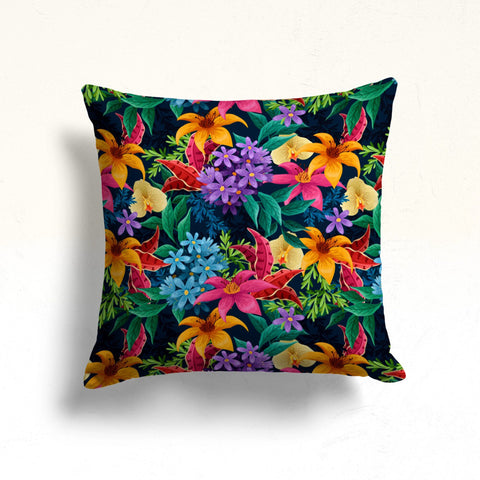 Tropical Floral Pillow Cover|Decorative Pillow Sham|Summer Porch Decor|Sofa Pillowcase|Housewarming Cushion Case|Throw Pillowcase