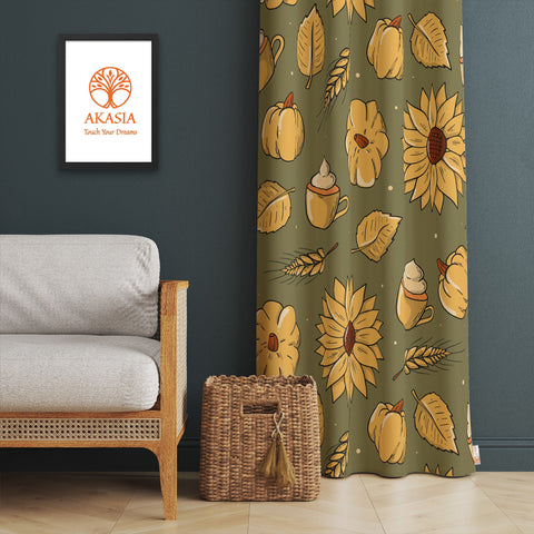Fall Trend Curtain|Leaf Print Curtain|Thermal Insulated Window Treatment|Sunflower Decor|Thanksgiving Window Decor|Living Room Curtain