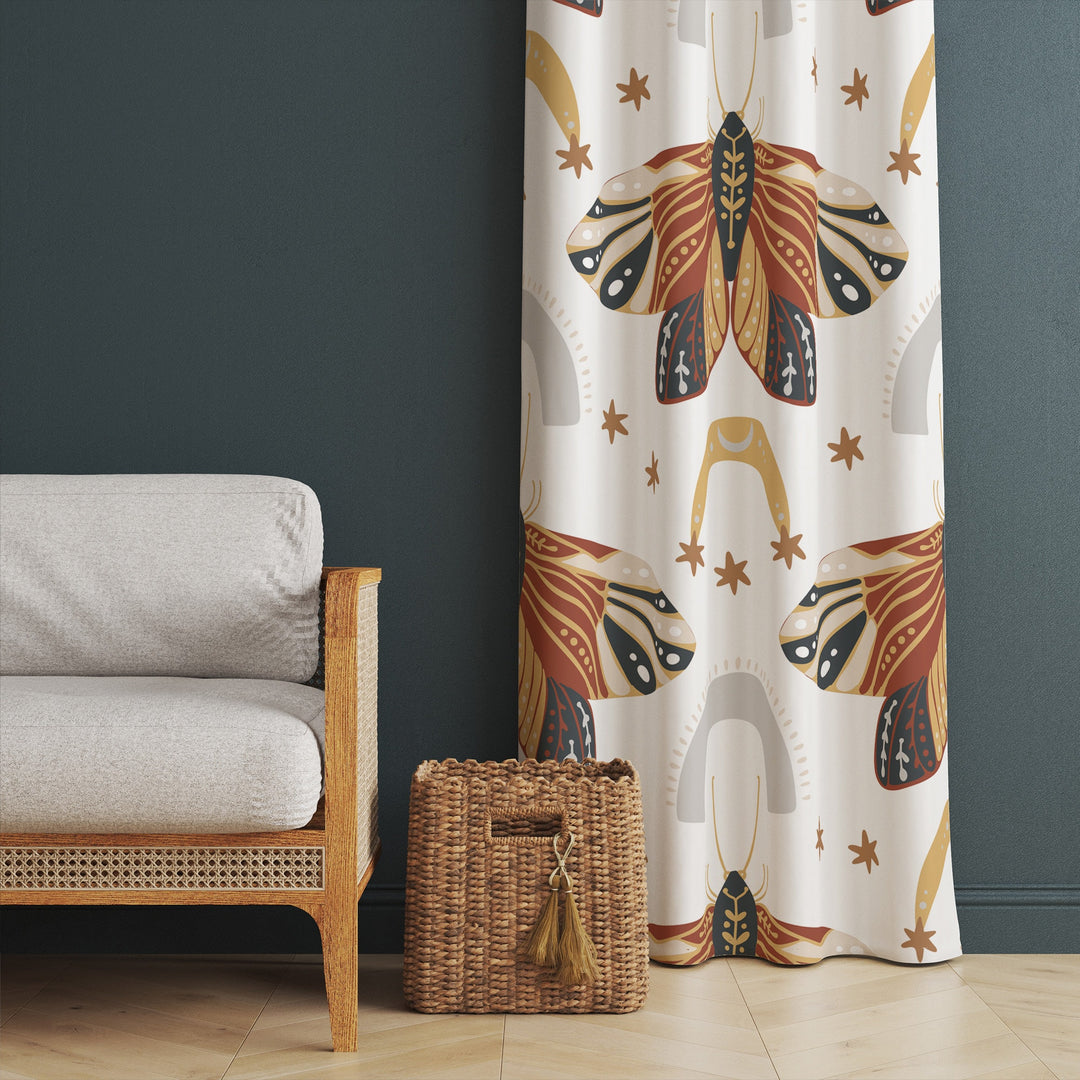 Abstract Boho Curtain|Butterfly Print Living Room Curtain|Housewarming Rustic Home Decor|Thermal Insulated Window Treatment