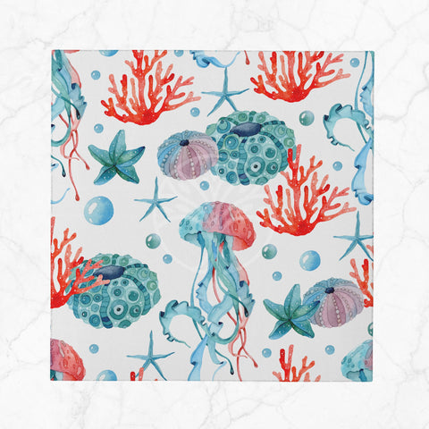 Nautical Fabric Napkin|Coral Handkerchief|Summer Cloth Serviette|Beach House Table Decor|Reusable Tableware|Anchor Coastal Dining Napkin