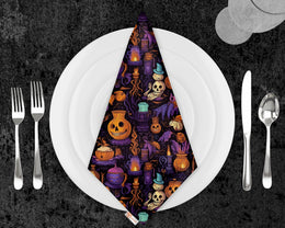 Halloween Napkin|Bat Print Napkin|Carved Pumpkin Napkin|Farmhouse Autumn Tableware|Housewarming Napkin|Fall Fabric Napkin